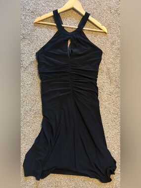 Nine West Black Halter Midi Dress with Front Ruched Detail